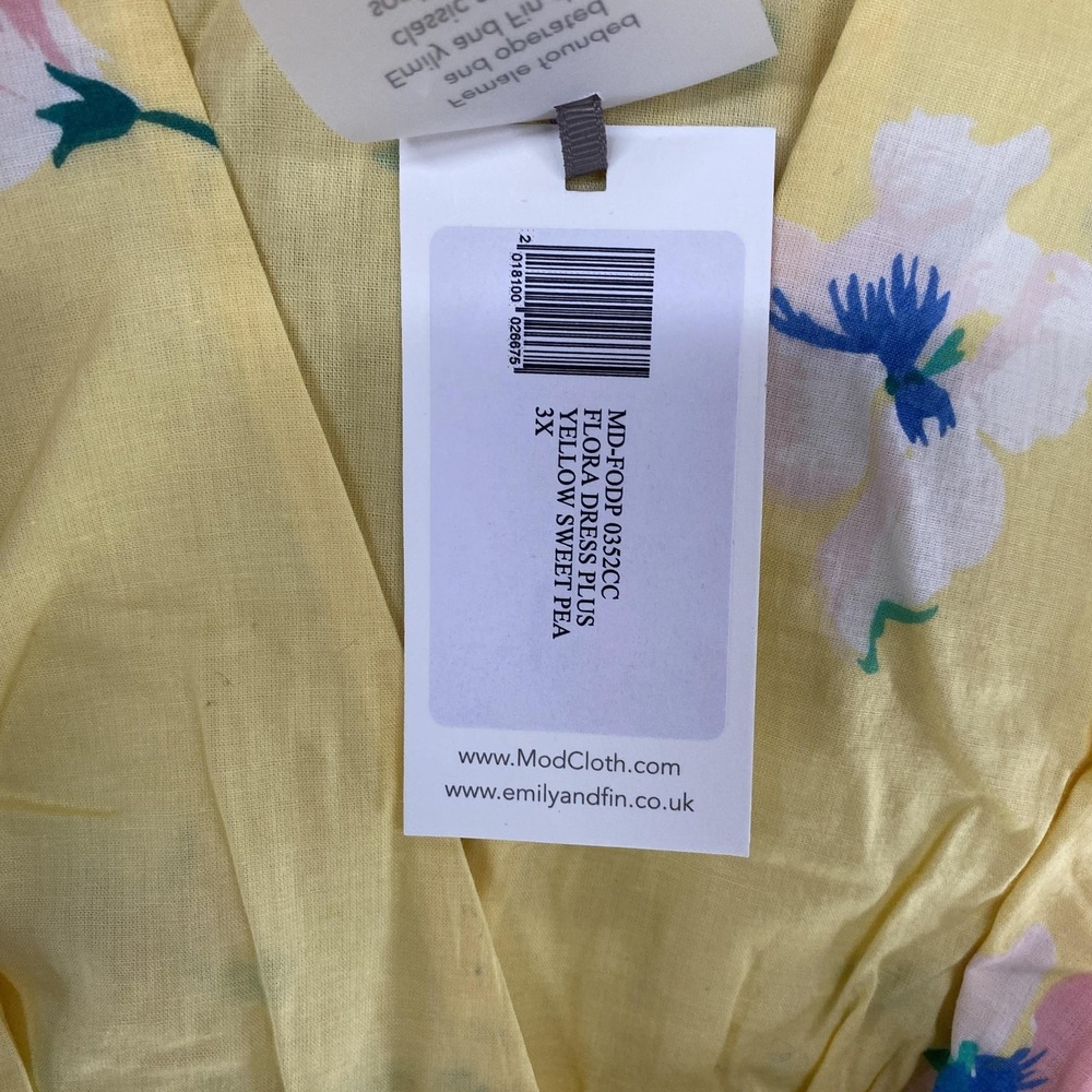 ModCloth X Emilyandfin Dress Womens 3X Yellow Babydoll Floral Fit Flare Midi - Picture 8 of 16
